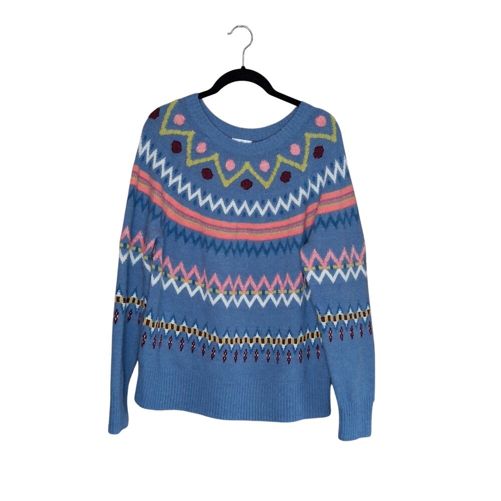 Sundance Sweater Womens Medium Blue Fair Isle Alpaca Blend Crew Pullover Knit